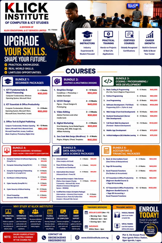 Best Holiday Computer Training in Igando: ICT, Coding, AI & Digital Skills for Fresh WAEC Graduates and Secondary School Students brochure